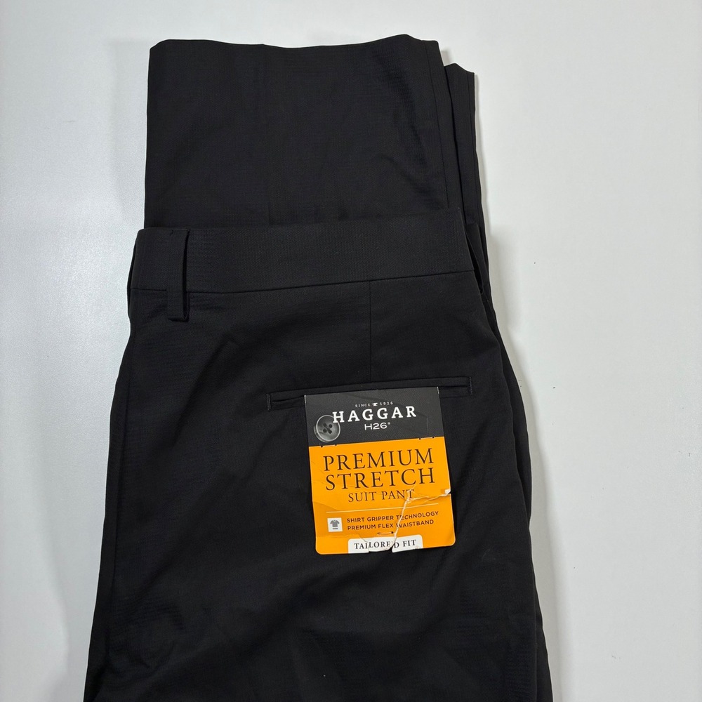 NEW Haggar Suit Pants 36x30 Black H26 Premium Stretch Tailored Shadow Check